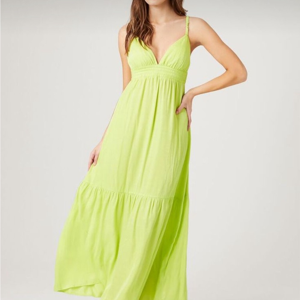 Forever 21 Green and Yellow Tiered Maxi Sundress